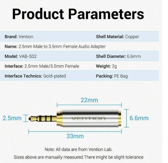 ADAPTADOR AUDIO 2.5MM / 3,5MM M/H