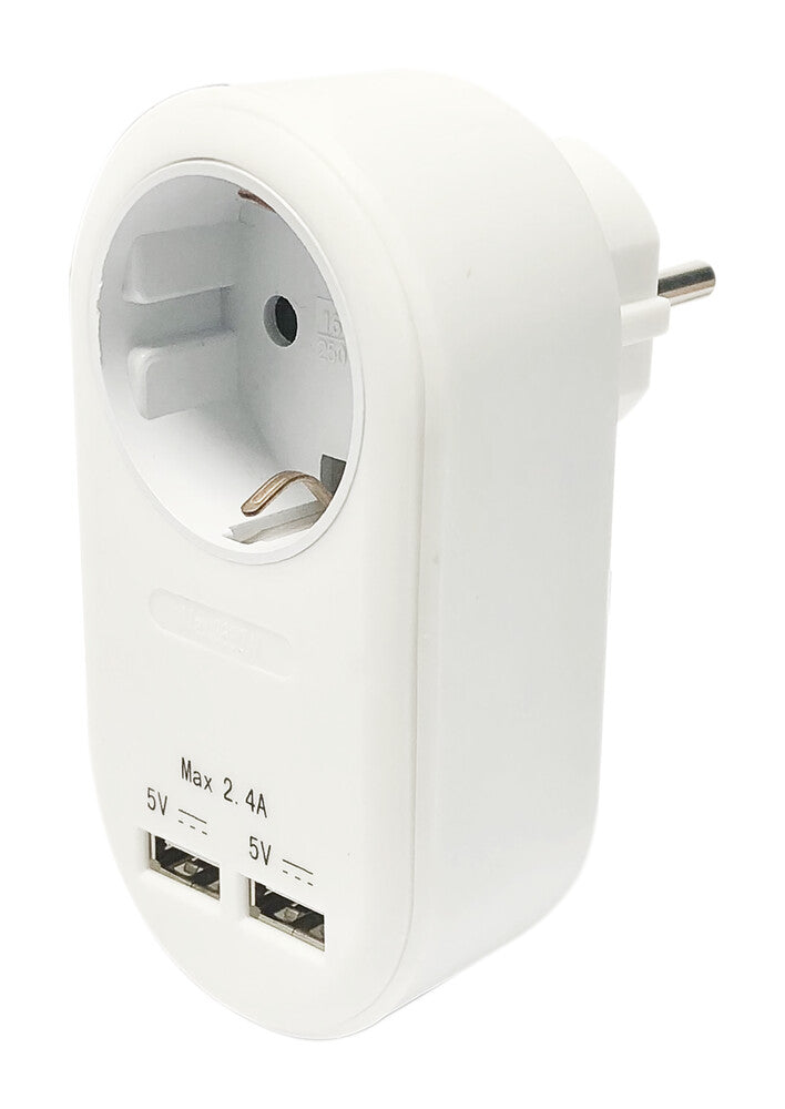 CARGADOR PARED 2USB CON TOMA 16A