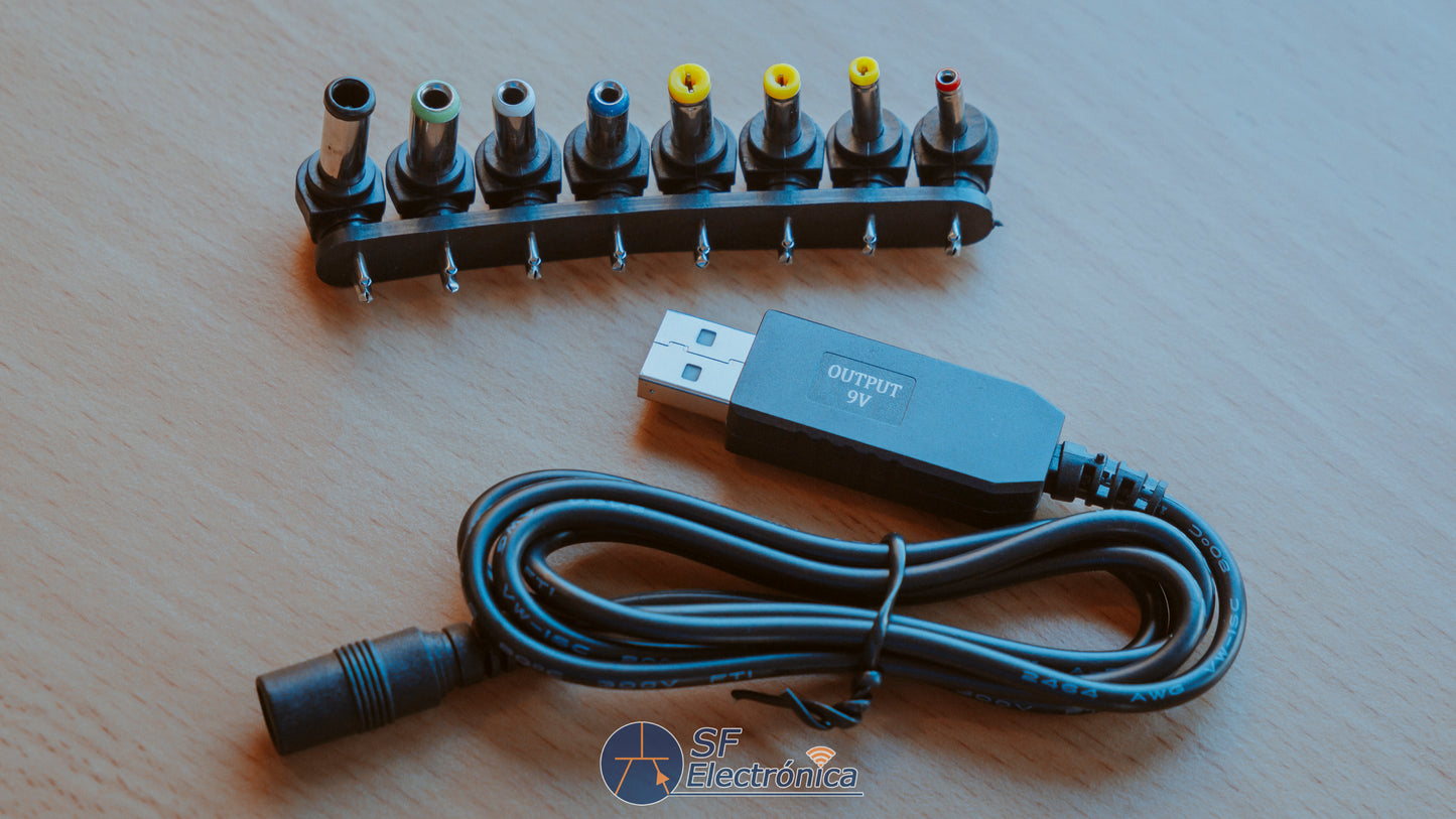 CABLE ALIMENTACIÓN USB A DC + 8 ADAPTADORES