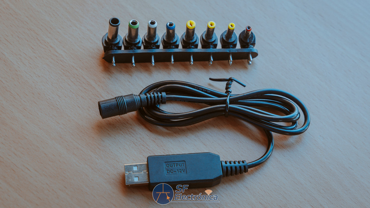CABLE ALIMENTACIÓN USB A DC + 8 ADAPTADORES