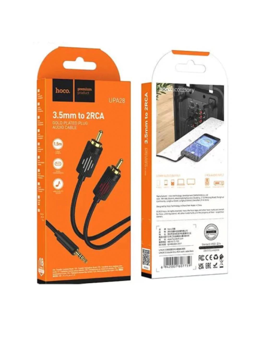 CABLE AUDIO 2RCA / JACK 3.5MM 1.5 METROS