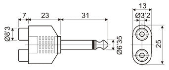 ADAPTADOR MONO 6.35MM A 2RCA