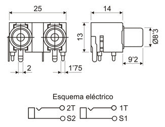 CONECTOR BASE COAXIAL RCA HEMBRA DOBLE ACODADO BLA