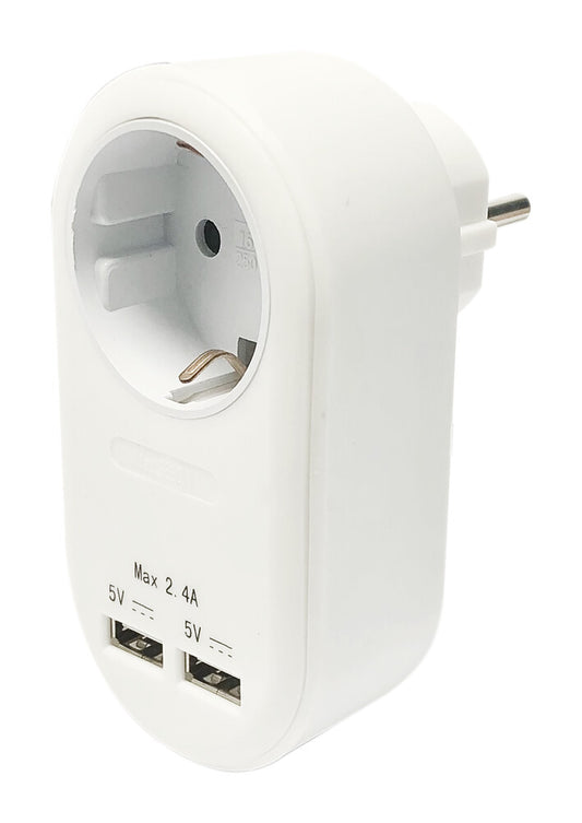 CARGADOR PARED 2USB CON TOMA 16A