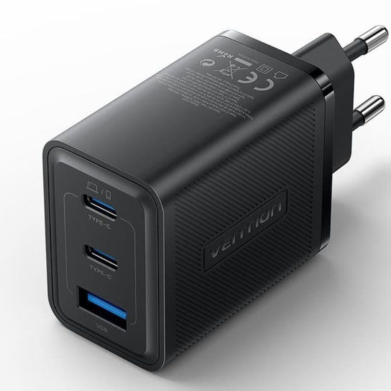 CARGADOR PARED 2xUSB-C - 1xUSB-A 65W BLACK