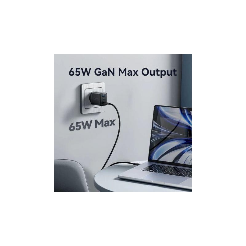 CARGADOR PARED 2xUSB-C - 1xUSB-A 65W BLACK