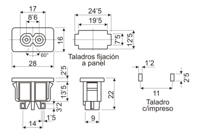 CONECTOR CHASIS TIPO 8 SOLDABLE